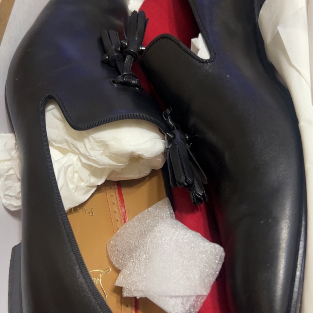 Christian Louboutin Black Leather Loafers with Tassels